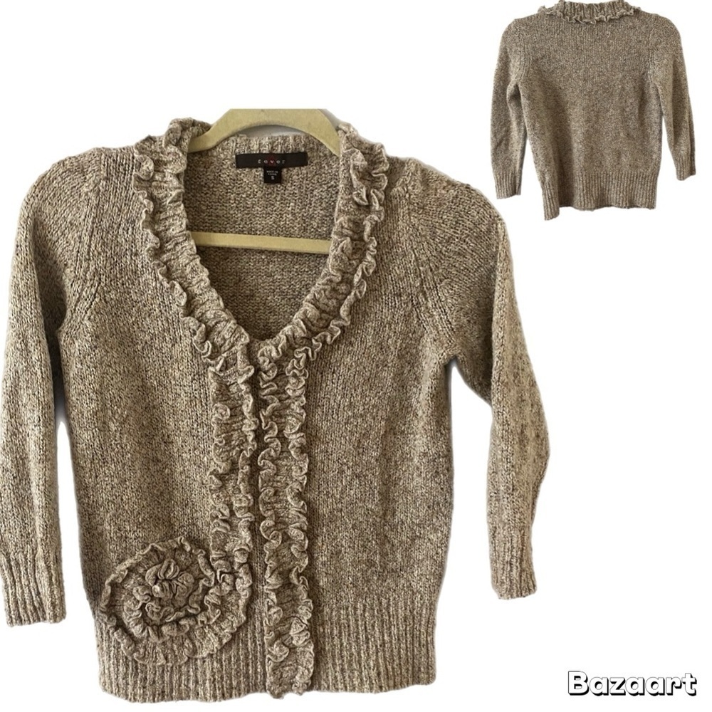 FEVER Sweater, Thick, Knit, Chunky, Ruffles, Flower, Neutral, Sz S, coastal - Picture 14 of 14